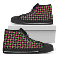 Pink And Green Houndstooth Pattern Print Black High Top Sneakers