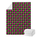 Pink And Green Houndstooth Pattern Print Blanket