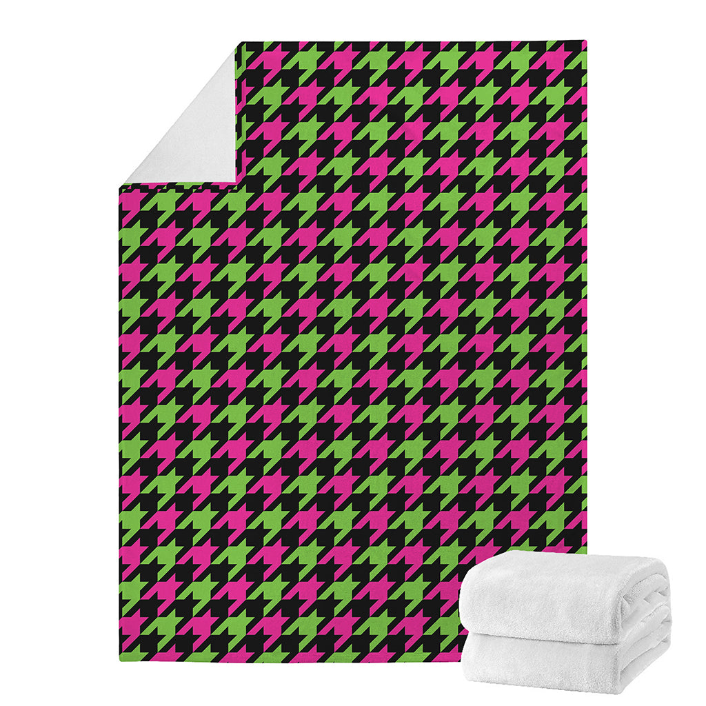 Pink And Green Houndstooth Pattern Print Blanket
