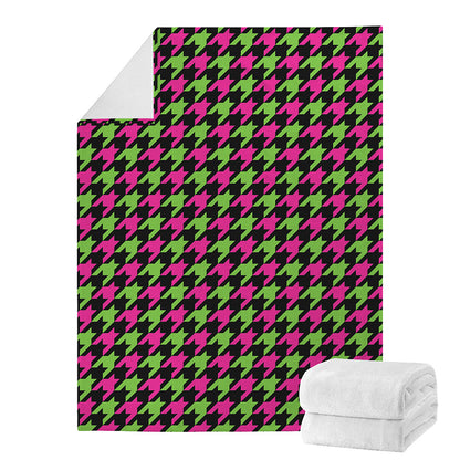 Pink And Green Houndstooth Pattern Print Blanket