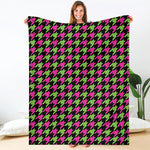 Pink And Green Houndstooth Pattern Print Blanket
