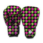 Pink And Green Houndstooth Pattern Print Boxing Gloves