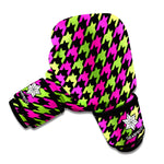 Pink And Green Houndstooth Pattern Print Boxing Gloves