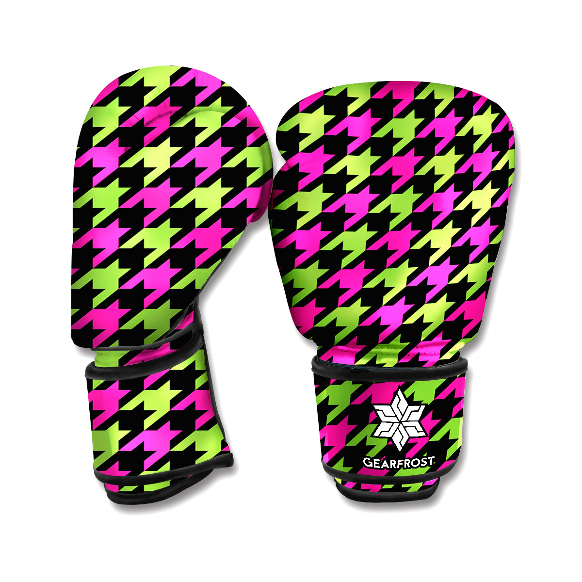 Pink And Green Houndstooth Pattern Print Boxing Gloves
