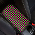 Pink And Green Houndstooth Pattern Print Car Center Console Cover