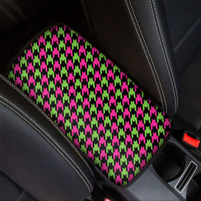 Pink And Green Houndstooth Pattern Print Car Center Console Cover