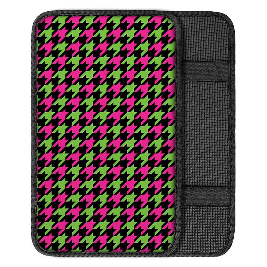 Pink And Green Houndstooth Pattern Print Car Center Console Cover