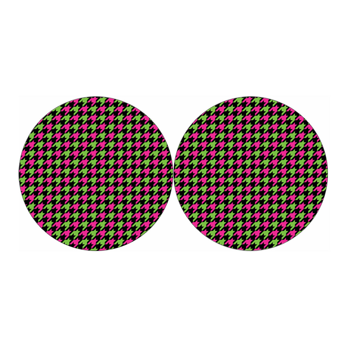 Pink And Green Houndstooth Pattern Print Car Coasters
