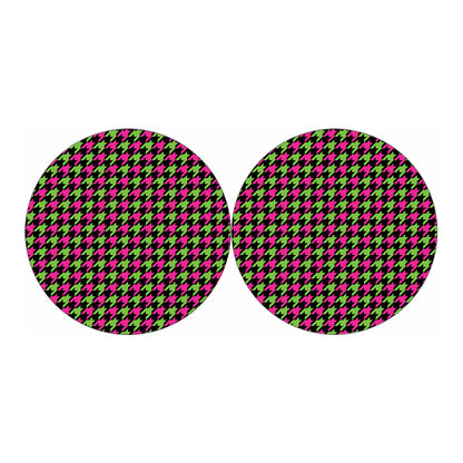 Pink And Green Houndstooth Pattern Print Car Coasters