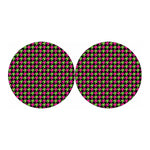 Pink And Green Houndstooth Pattern Print Car Coasters