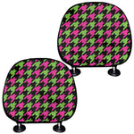 Pink And Green Houndstooth Pattern Print Car Headrest Covers