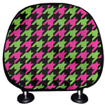Pink And Green Houndstooth Pattern Print Car Headrest Covers