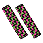 Pink And Green Houndstooth Pattern Print Car Seat Belt Covers