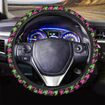 Pink And Green Houndstooth Pattern Print Car Steering Wheel Cover