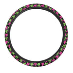 Pink And Green Houndstooth Pattern Print Car Steering Wheel Cover