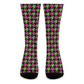Pink And Green Houndstooth Pattern Print Crew Socks