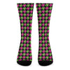 Pink And Green Houndstooth Pattern Print Crew Socks