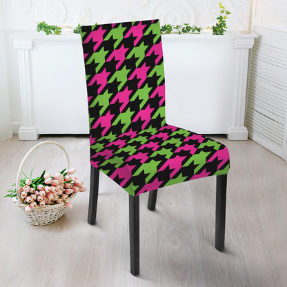 Pink And Green Houndstooth Pattern Print Dining Chair Slipcover