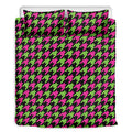 Pink And Green Houndstooth Pattern Print Duvet Cover Bedding Set