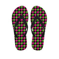 Pink And Green Houndstooth Pattern Print Flip Flops