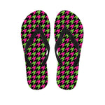 Pink And Green Houndstooth Pattern Print Flip Flops