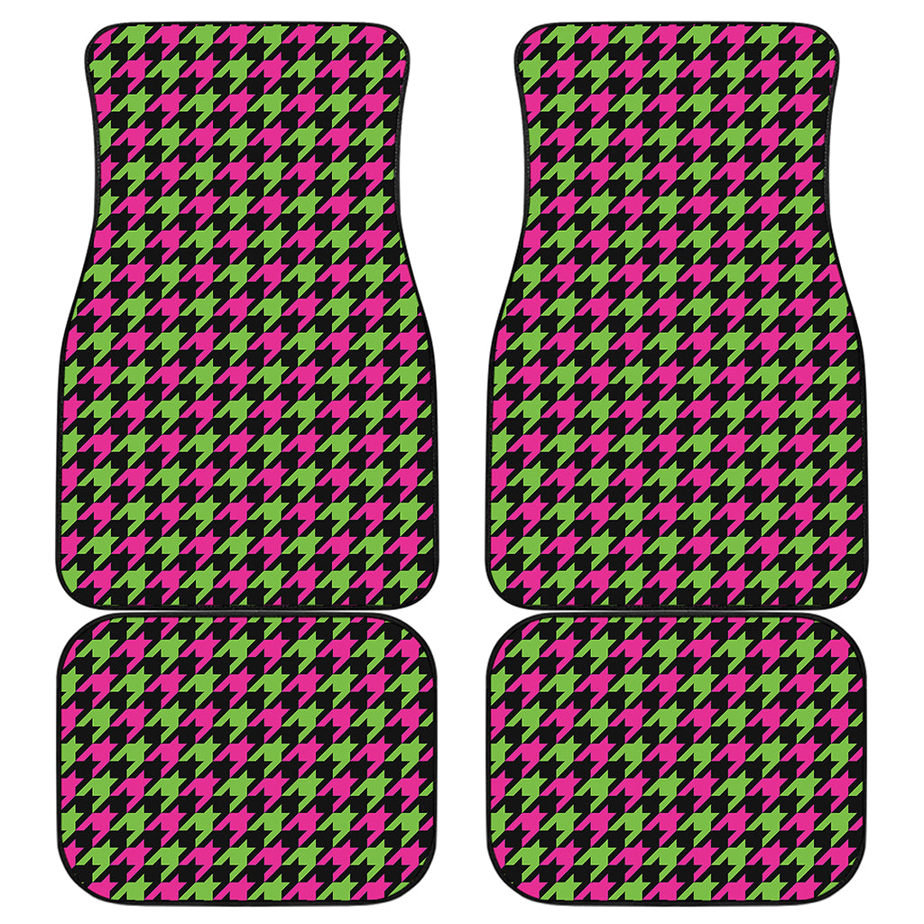 Pink And Green Houndstooth Pattern Print Front and Back Car Floor Mats