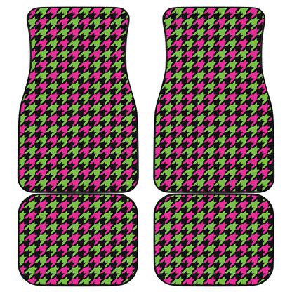 Pink And Green Houndstooth Pattern Print Front and Back Car Floor Mats