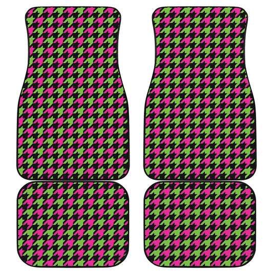 Pink And Green Houndstooth Pattern Print Front and Back Car Floor Mats