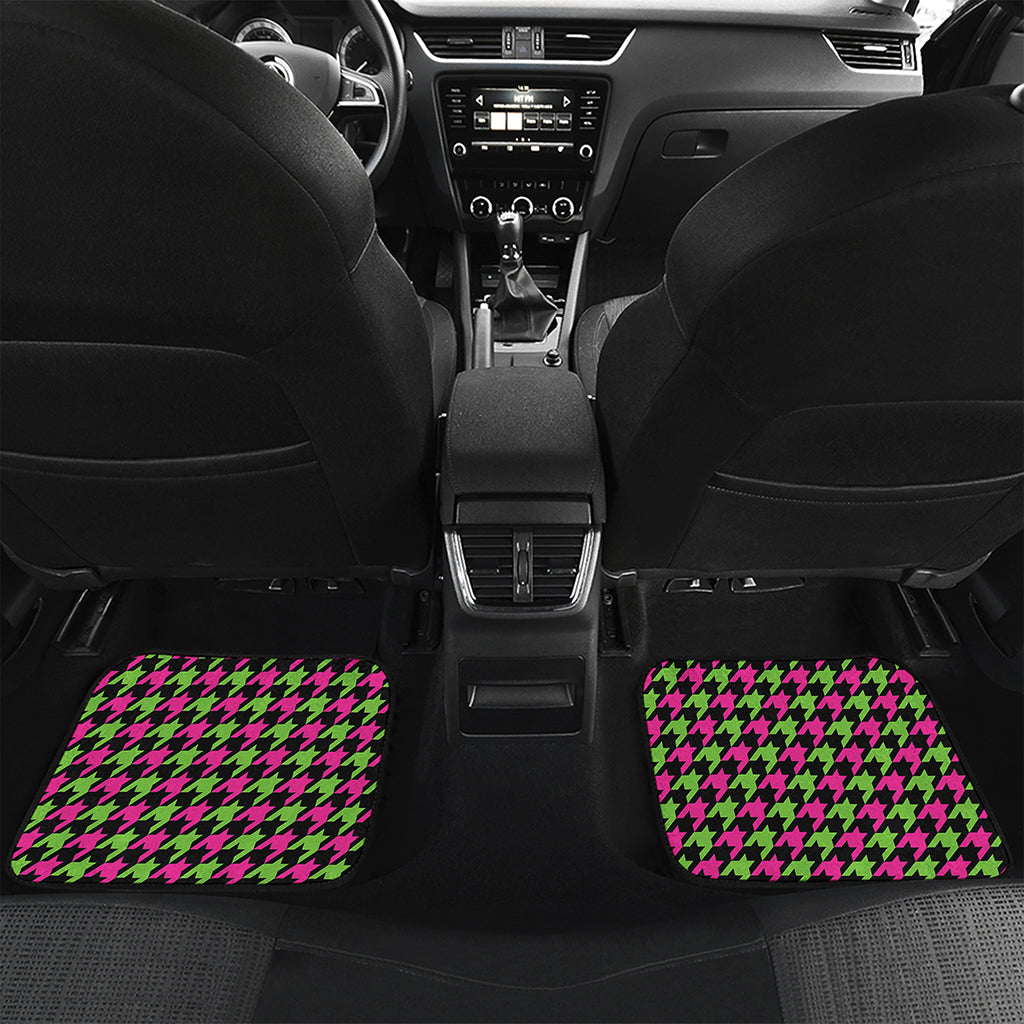 Pink And Green Houndstooth Pattern Print Front and Back Car Floor Mats
