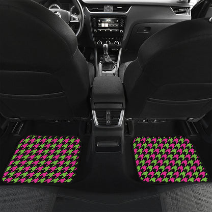 Pink And Green Houndstooth Pattern Print Front and Back Car Floor Mats