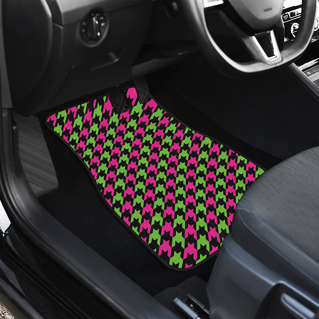 Pink And Green Houndstooth Pattern Print Front and Back Car Floor Mats