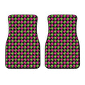 Pink And Green Houndstooth Pattern Print Front Car Floor Mats