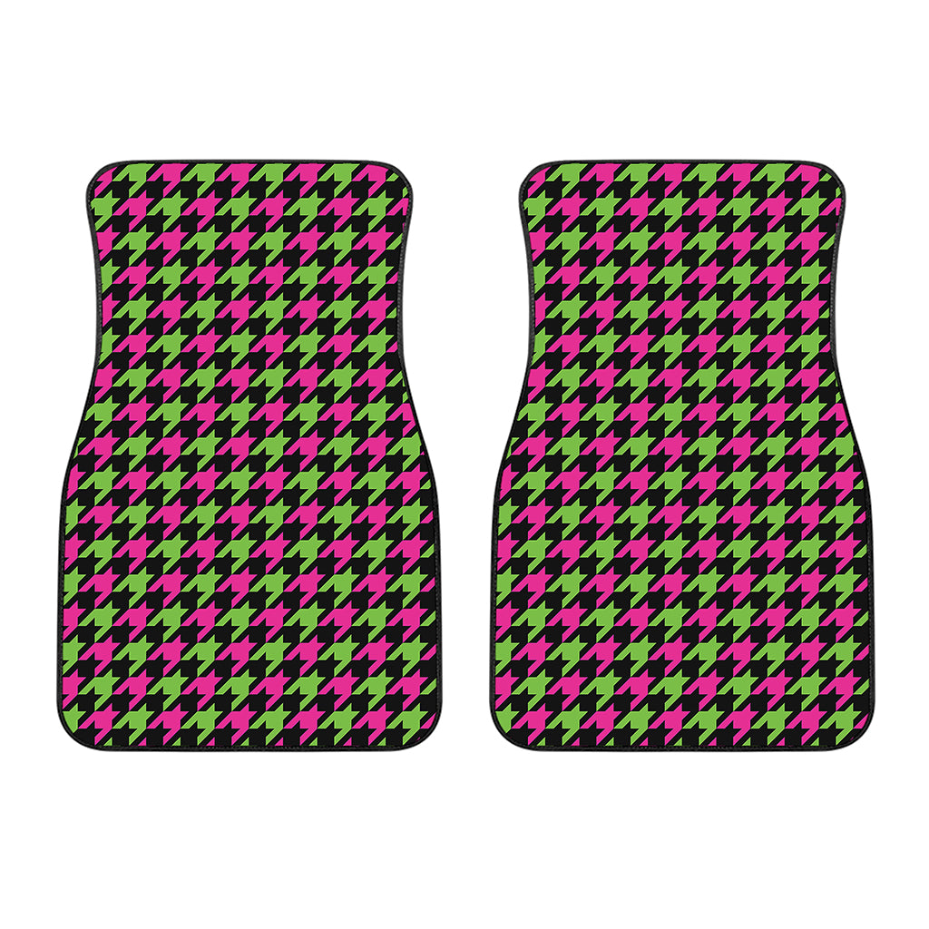 Pink And Green Houndstooth Pattern Print Front Car Floor Mats