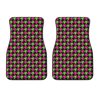 Pink And Green Houndstooth Pattern Print Front Car Floor Mats