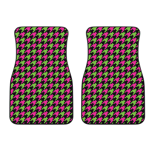 Pink And Green Houndstooth Pattern Print Front Car Floor Mats