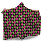 Pink And Green Houndstooth Pattern Print Hooded Blanket