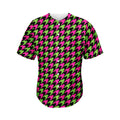 Pink And Green Houndstooth Pattern Print Men's Baseball Jersey
