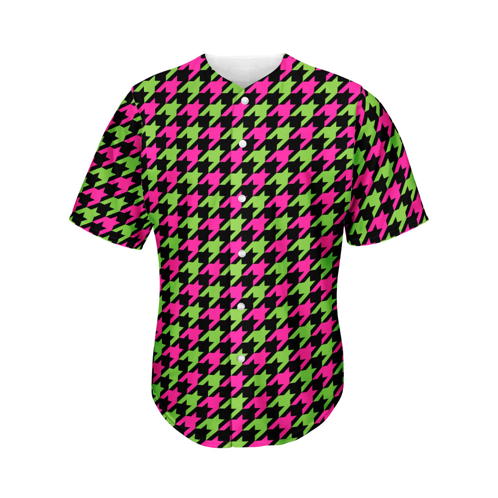 Pink And Green Houndstooth Pattern Print Men's Baseball Jersey
