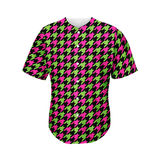 Pink And Green Houndstooth Pattern Print Men's Baseball Jersey