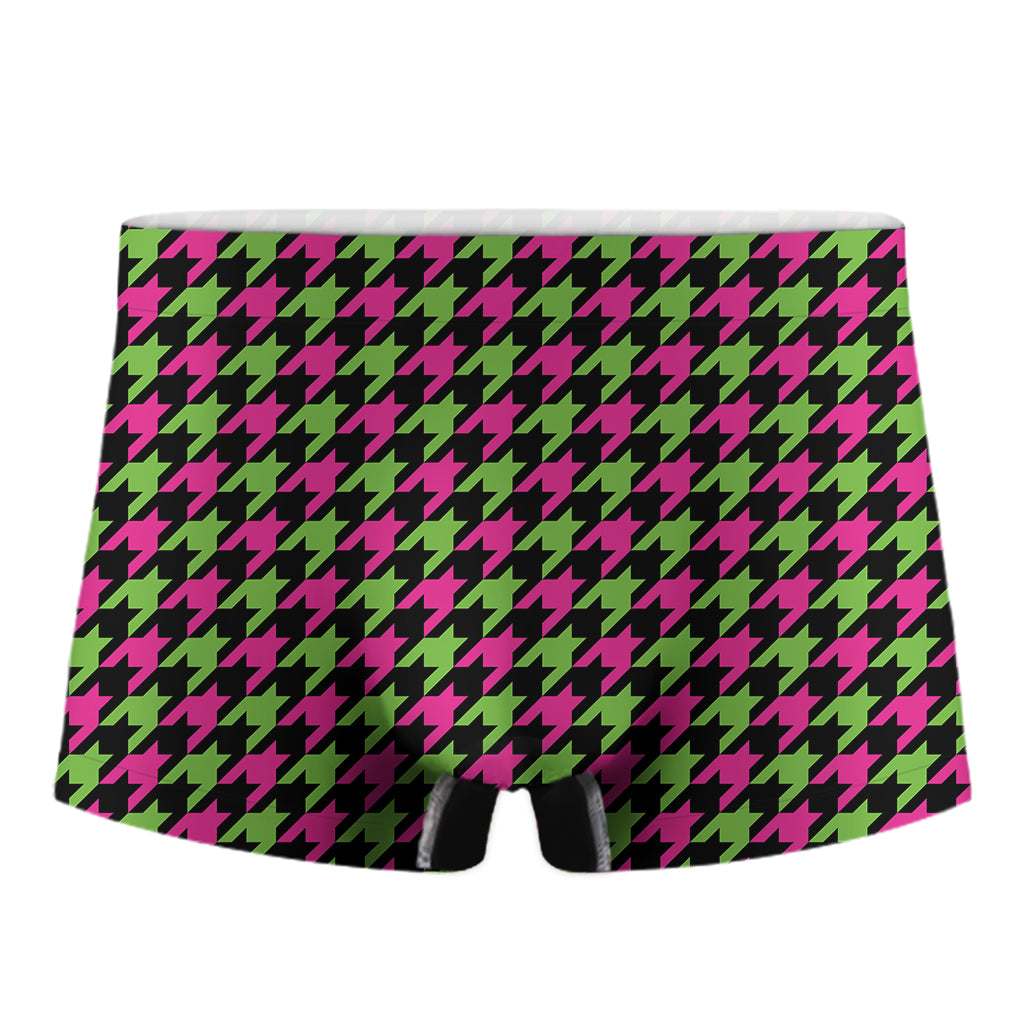 Pink And Green Houndstooth Pattern Print Men's Boxer Briefs