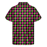 Pink And Green Houndstooth Pattern Print Men's Short Sleeve Shirt