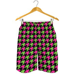 Pink And Green Houndstooth Pattern Print Men's Shorts