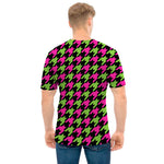 Pink And Green Houndstooth Pattern Print Men's T-Shirt