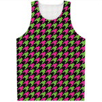 Pink And Green Houndstooth Pattern Print Men's Tank Top
