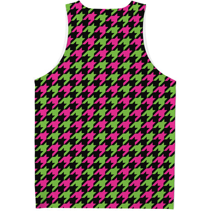 Pink And Green Houndstooth Pattern Print Men's Tank Top