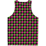 Pink And Green Houndstooth Pattern Print Men's Tank Top