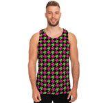 Pink And Green Houndstooth Pattern Print Men's Tank Top