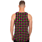 Pink And Green Houndstooth Pattern Print Men's Tank Top