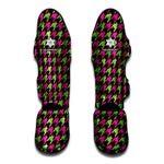 Pink And Green Houndstooth Pattern Print Muay Thai Shin Guard