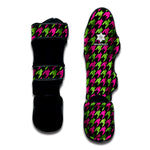 Pink And Green Houndstooth Pattern Print Muay Thai Shin Guard